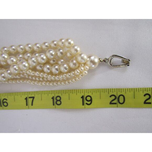 Cream Beaded Multi Stand Faux PearlNecklace 20" Whimsical Neutral Minimalist - Picture 8 of 9